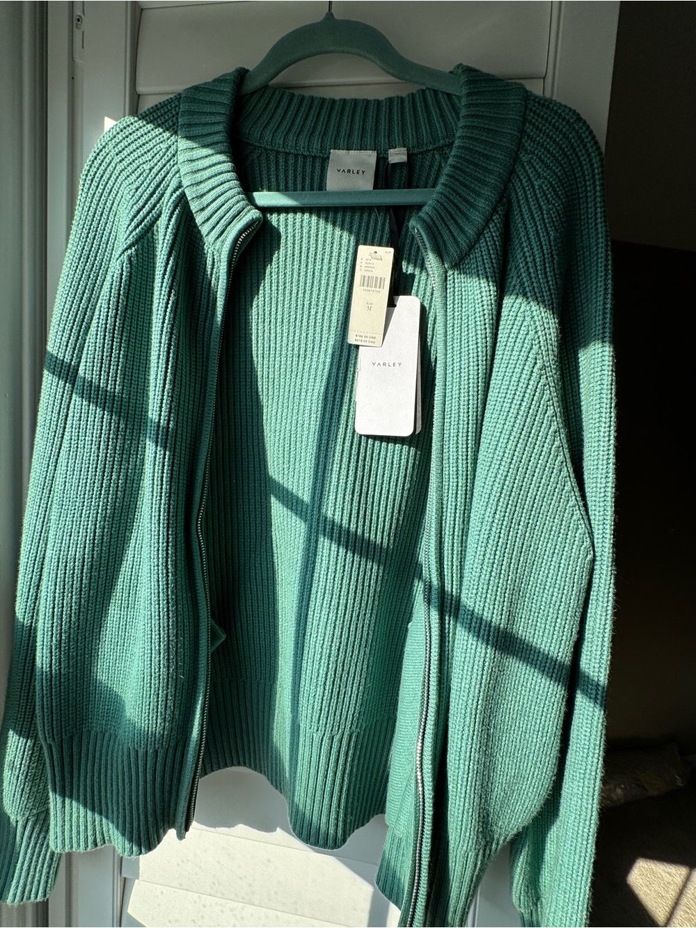 Varley Milo Sage Green Ribbed Zip Cardigan size Med Anthropologie deep sea new - Picture 6 of 10